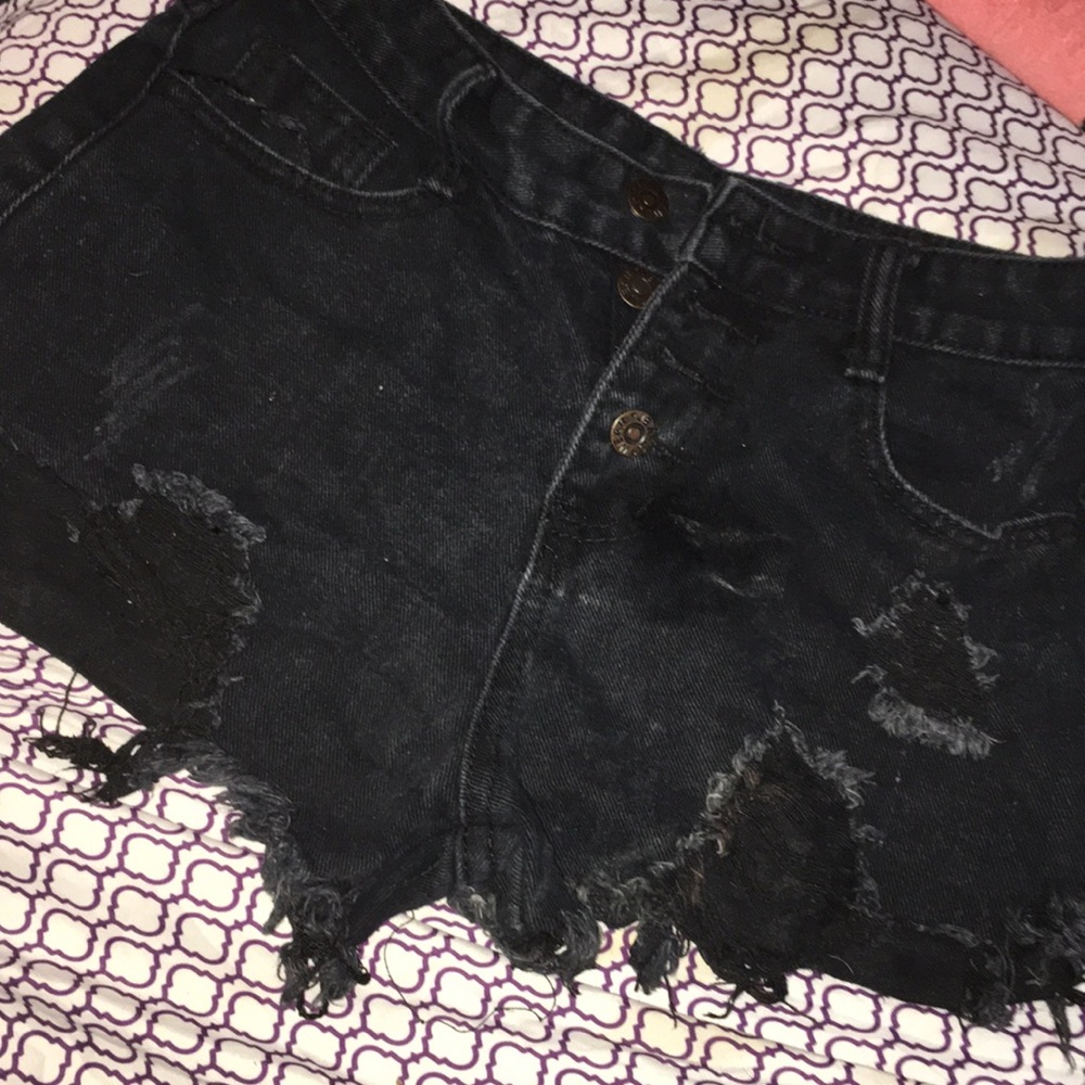 black denim mom shorts